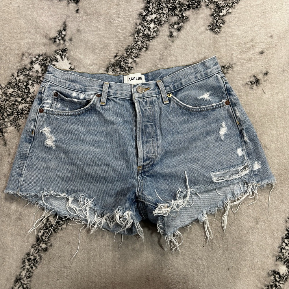 AGOLDE Parker Vintage Cut Off Denim Shorts Size 28 Swapmeet Distressed High Rise